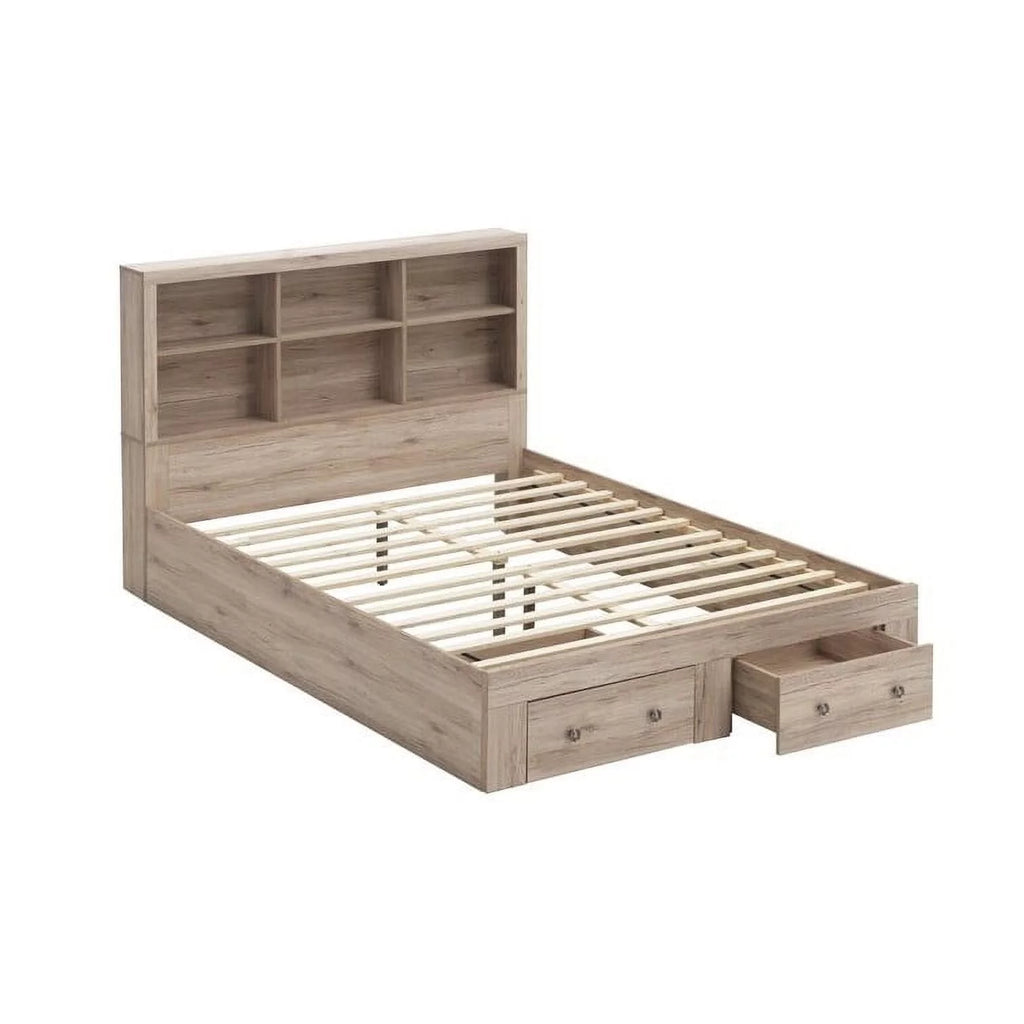 Queen Size Rustic Oak 2 Drawer Storage Platform Bed H40463