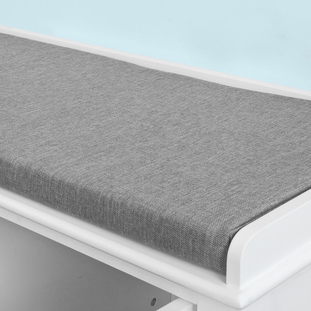 White Shoe Storage Bench with 2 Doors and Removable Seat Cushion W478