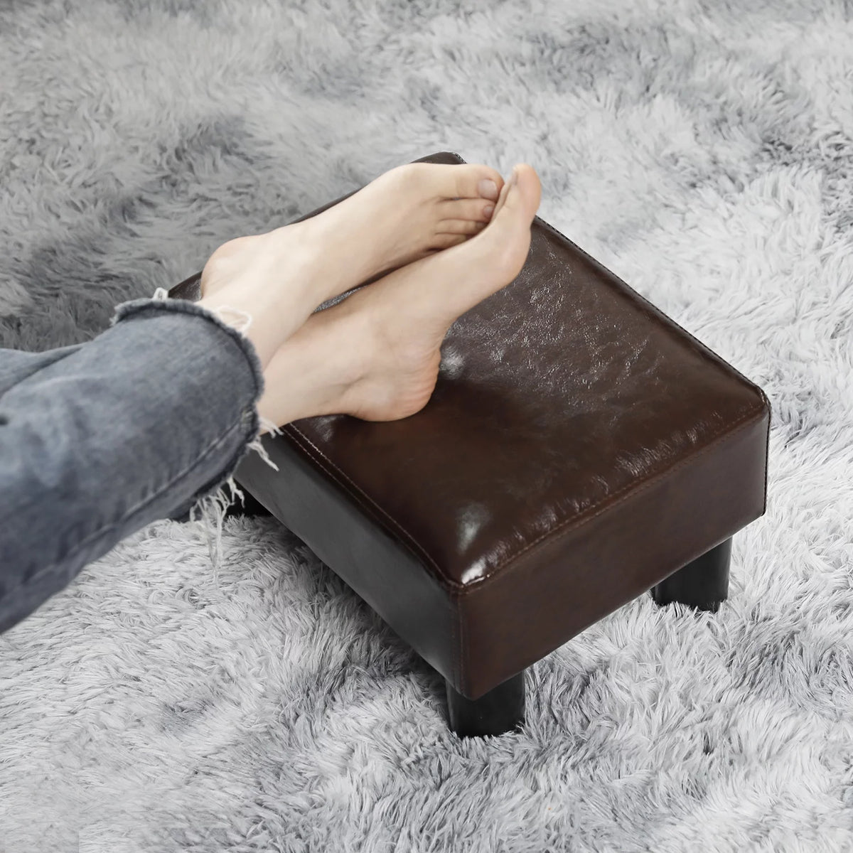 Brown Faux PU Leather Ottoman Footstool R3354