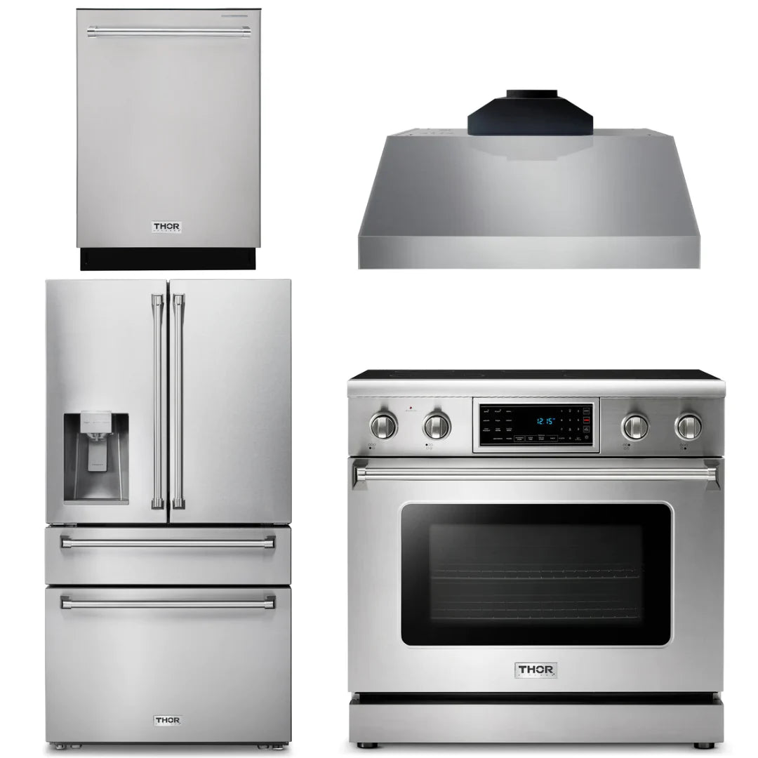 36 Electric Range, Range Hood, Refrigerator with Water and Ice Dispenser, Dishwasher O445671
