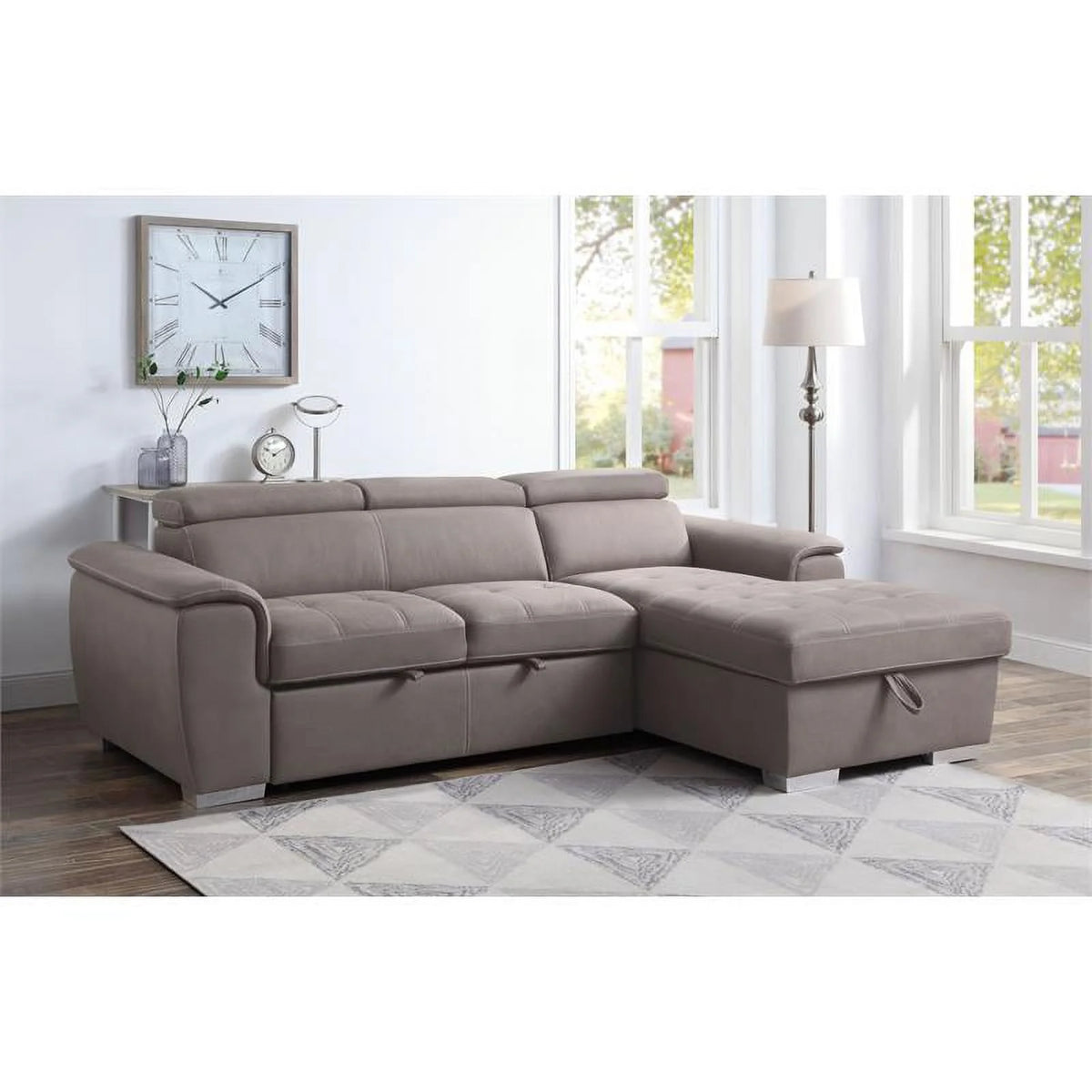 Light Brown Fabric Sleeper Sectional Sofa with Storage J88274
