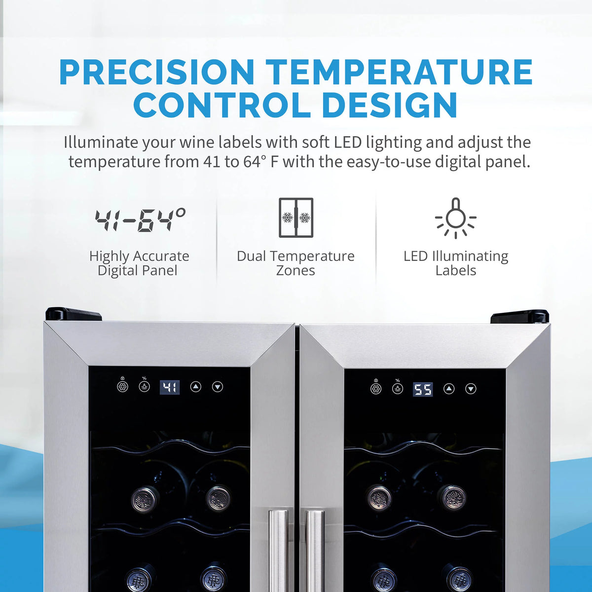 24 Bottle Dual Temperature Zone Wine Cooler Refrigerator O2789