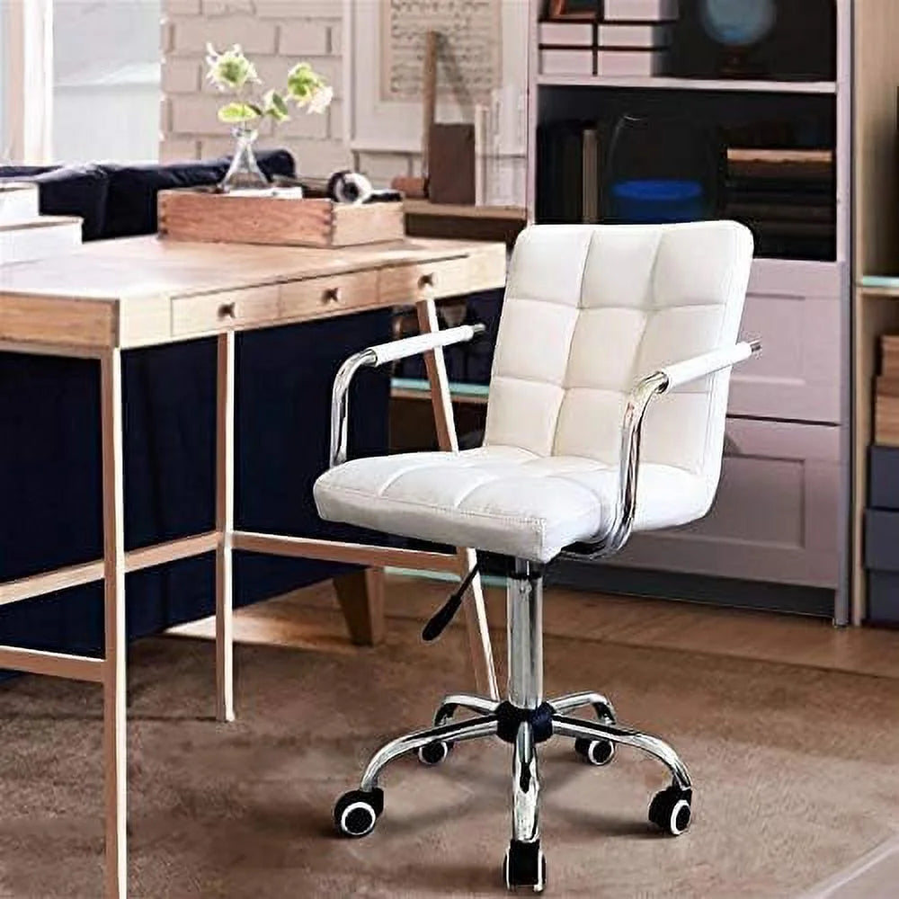 Adjustable Swivel Faux Leather Office Chair White Y412