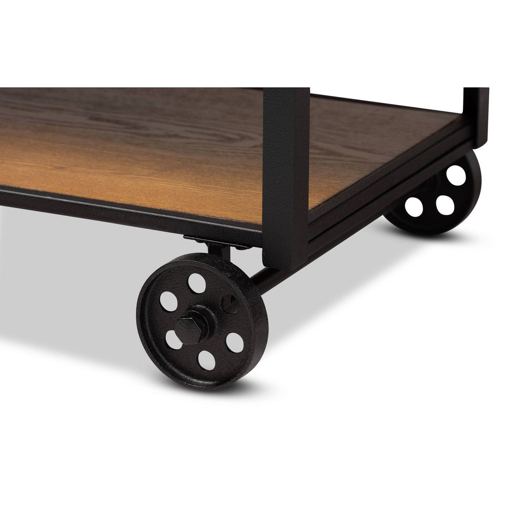 Walnut Brown Finished Wood and Black Finished Metal Console Cart J56962