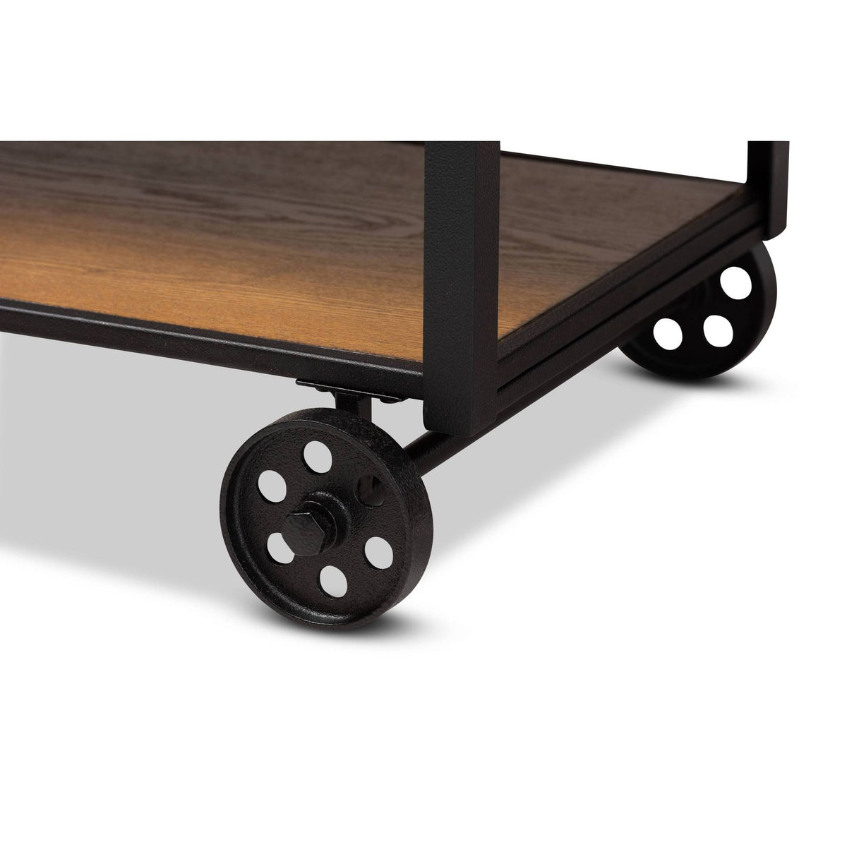 Walnut Brown Finished Wood and Black Finished Metal Console Cart J56962