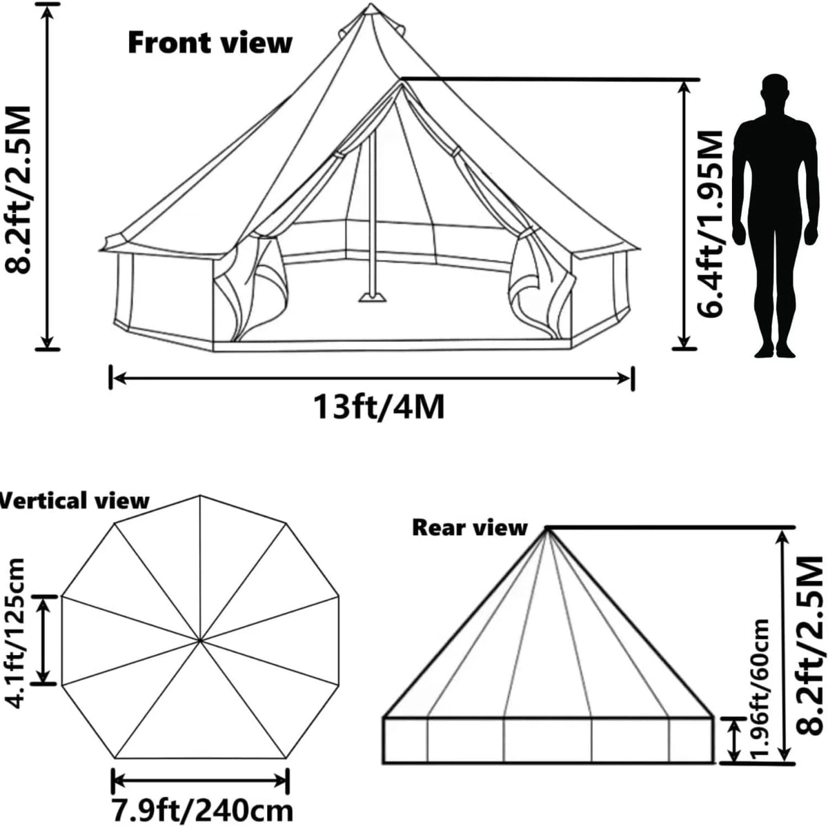 Waterproof 13.2ft/4M Green B1 Bell Tent with Black Footprint H9729