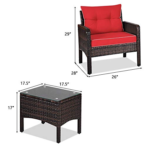 3 Piece Brown Rattan Patio Furniture Set with Cushions E106970