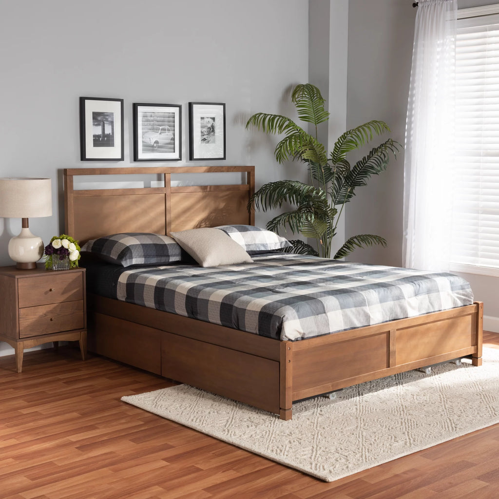 Walnut Brown Wood King Size 4-Drawer Platform Storage Bed Z83669