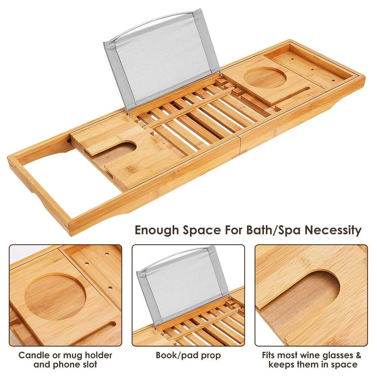 Bamboo Bathtub Caddy Tray with Expandable Sides T190240