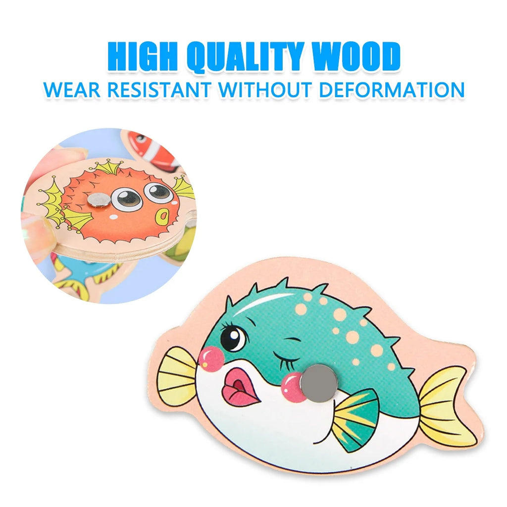 Magnetic Fishing Game Toys Set with Wooden Fish Rod I8022