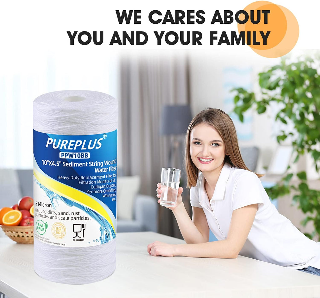 5 Micron 4.5 x 10 Whole House String Wound Sediment Filter Replacement Cartridge, 4 Pack D1438
