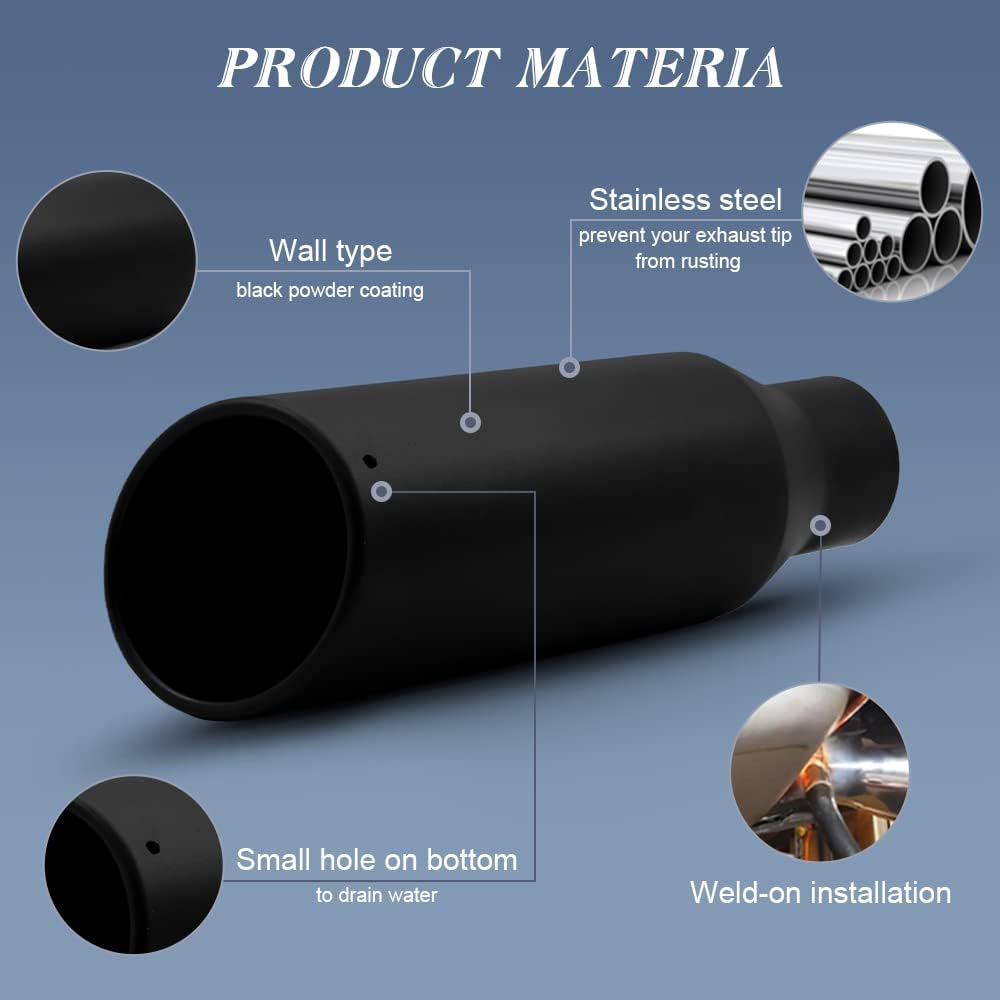 2PCS 2.5 Inch Inlet Black Exhaust Tips Stainless Steel Pack of 2 U5471