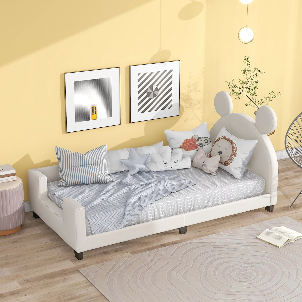 White Twin Size Upholstery Daybed with Headboard O132