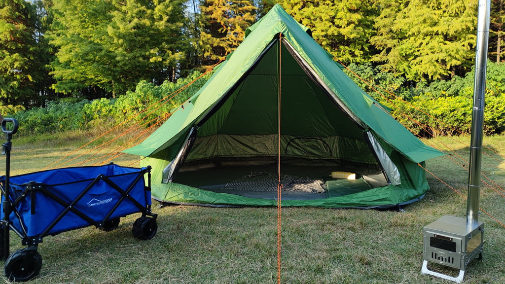 Waterproof 13.2ft/4M Green B1 Bell Tent with Black Footprint H9729