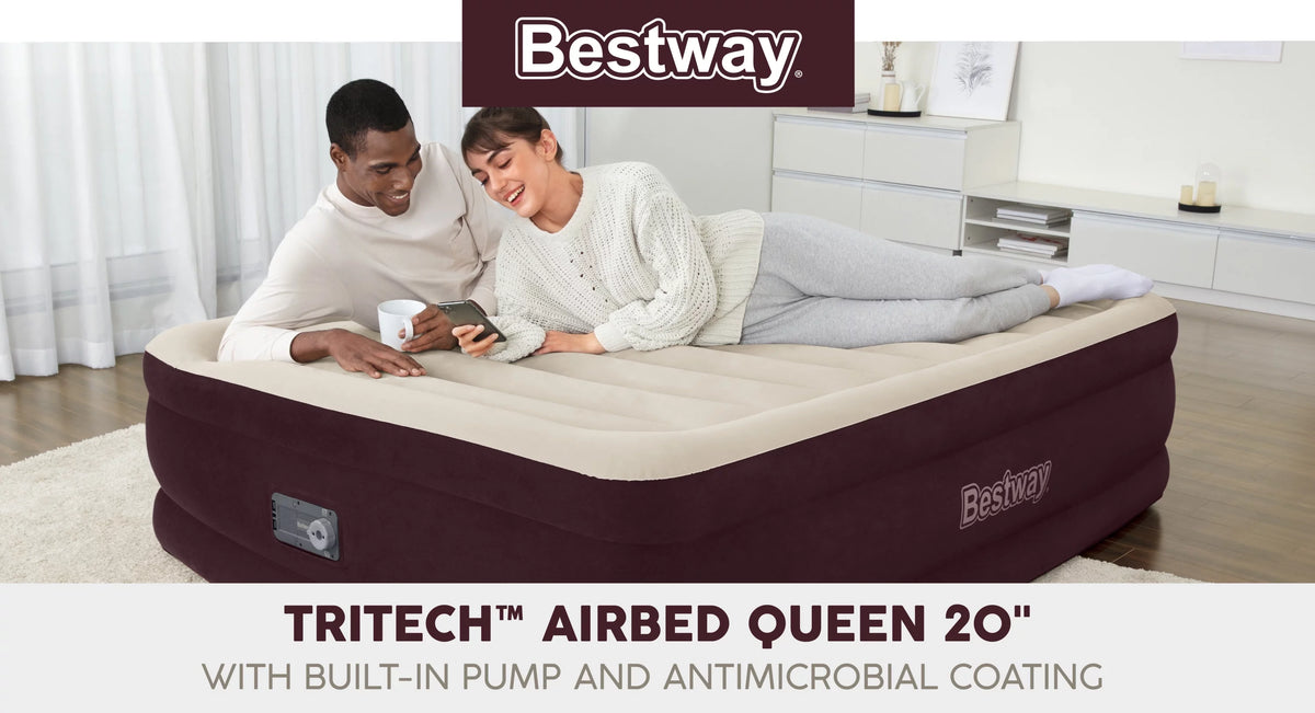 Maroon Queen Air Mattress with Built-in Pump J8158