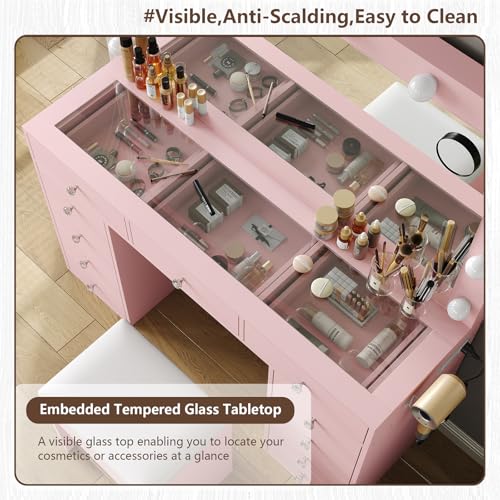 White Vanity Desk with Mirror and 11 Drawers A686