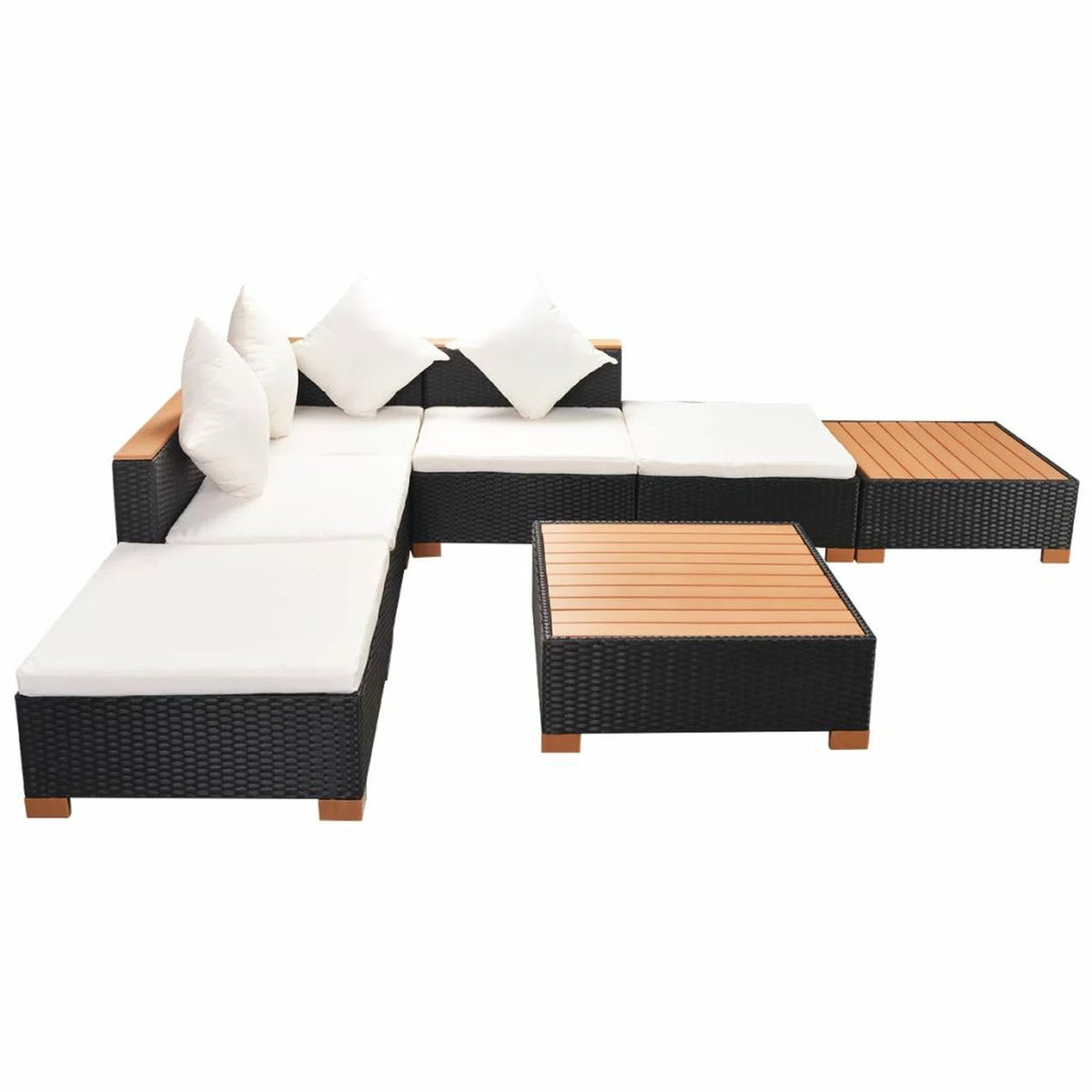 7 Piece Outdoor Sectional Sofa Set with Coffee Table and Ottoman Black Poly Rattan E45842