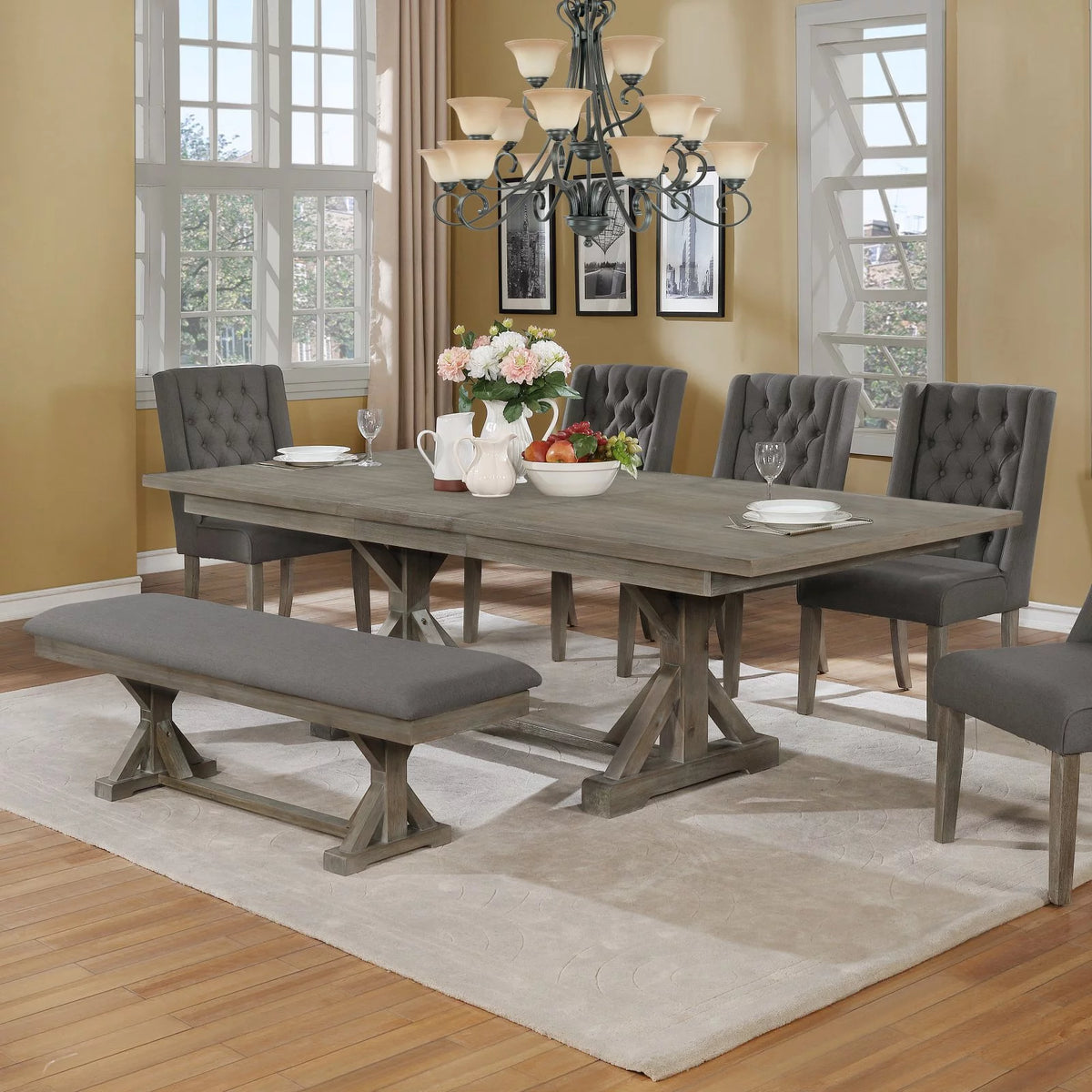 Gray Linen Dining Bench S459160