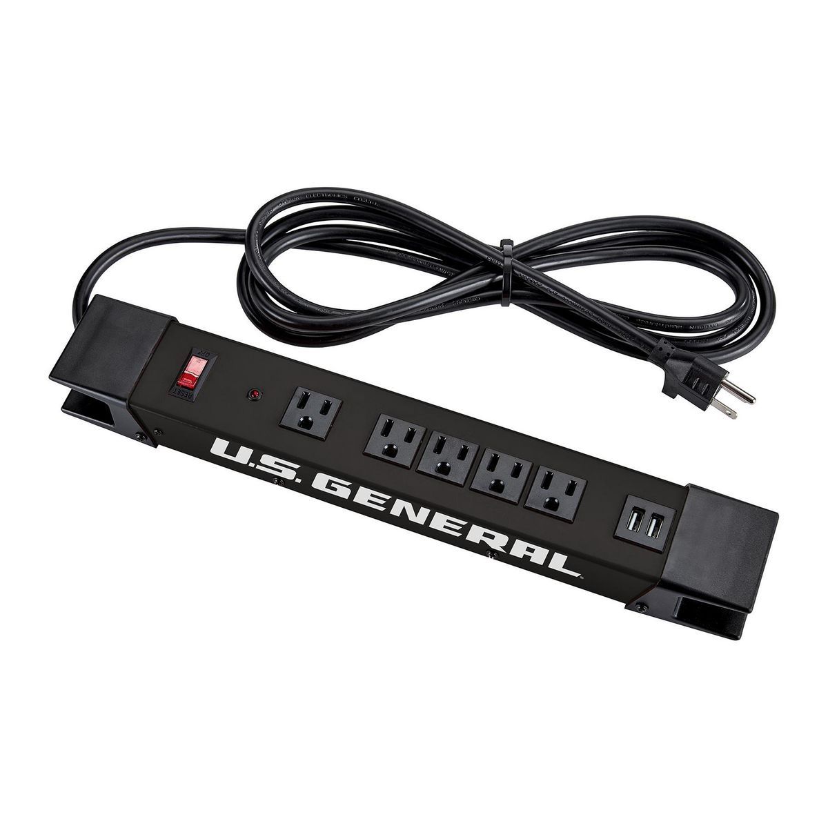 5-Outlet Magnetic Power Strip with Metal Housing and 2 USB Ports E353838