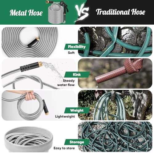 50ft Heavy Duty Stainless Steel Garden Hose with 10 Nozzles Z38049