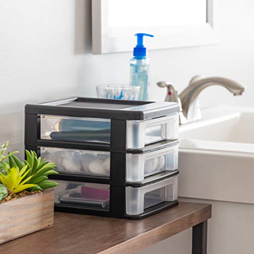Black Plastic 3-Drawer Stacking Storage Organizer, 2-Pack L508