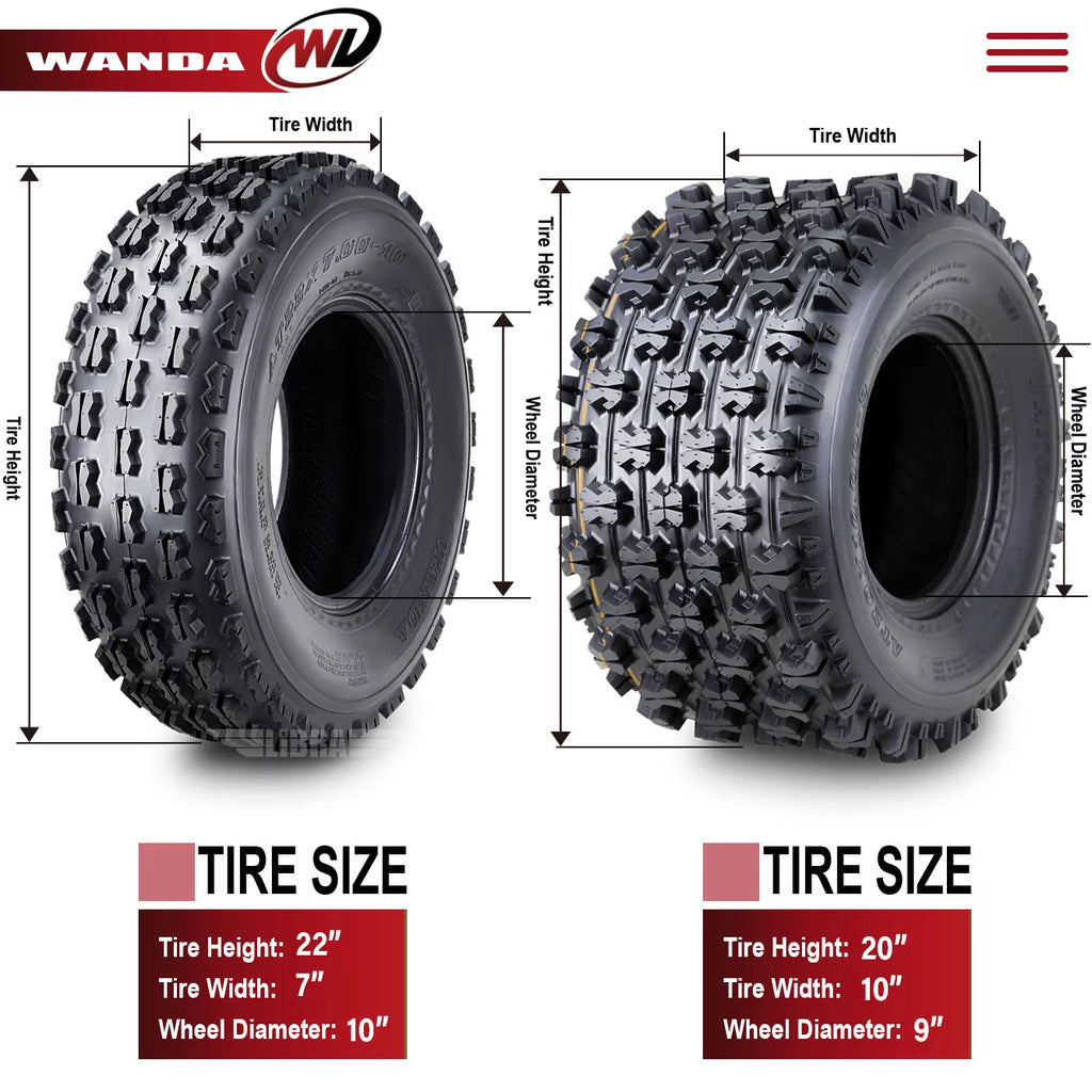 Set of 2 UTV ATV Tires 20x7-8 4PR Z7009