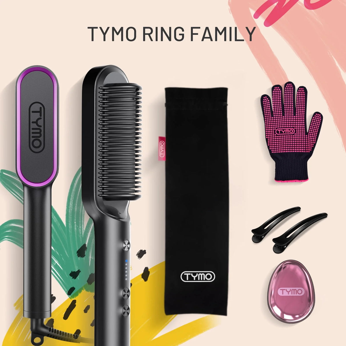 Black Hair Straightener Brush with Built-in Comb L69251