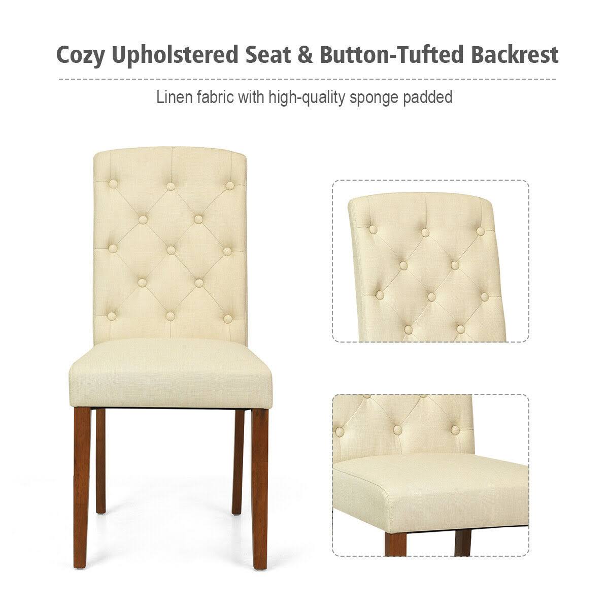 Beige Fabric Wood Accent Dining Chair Set of 2 P5217