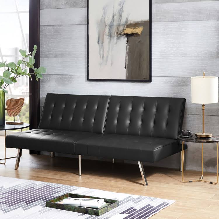 Black Linen Tufted Split Back Futon Sofa M5901