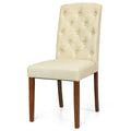 Beige Fabric Wood Accent Dining Chair Set of 2 P5217