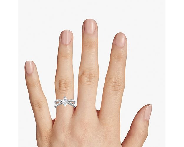 14K White Gold Solitaire Ring with Accents C771