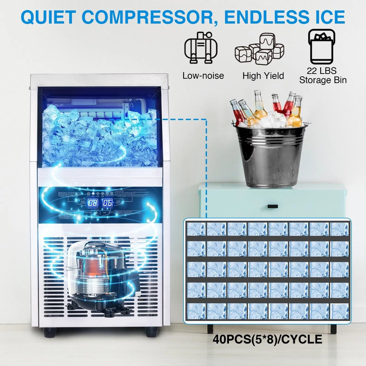 Commercial Ice Maker 90lb Stainless Steel Cube Machine C6661