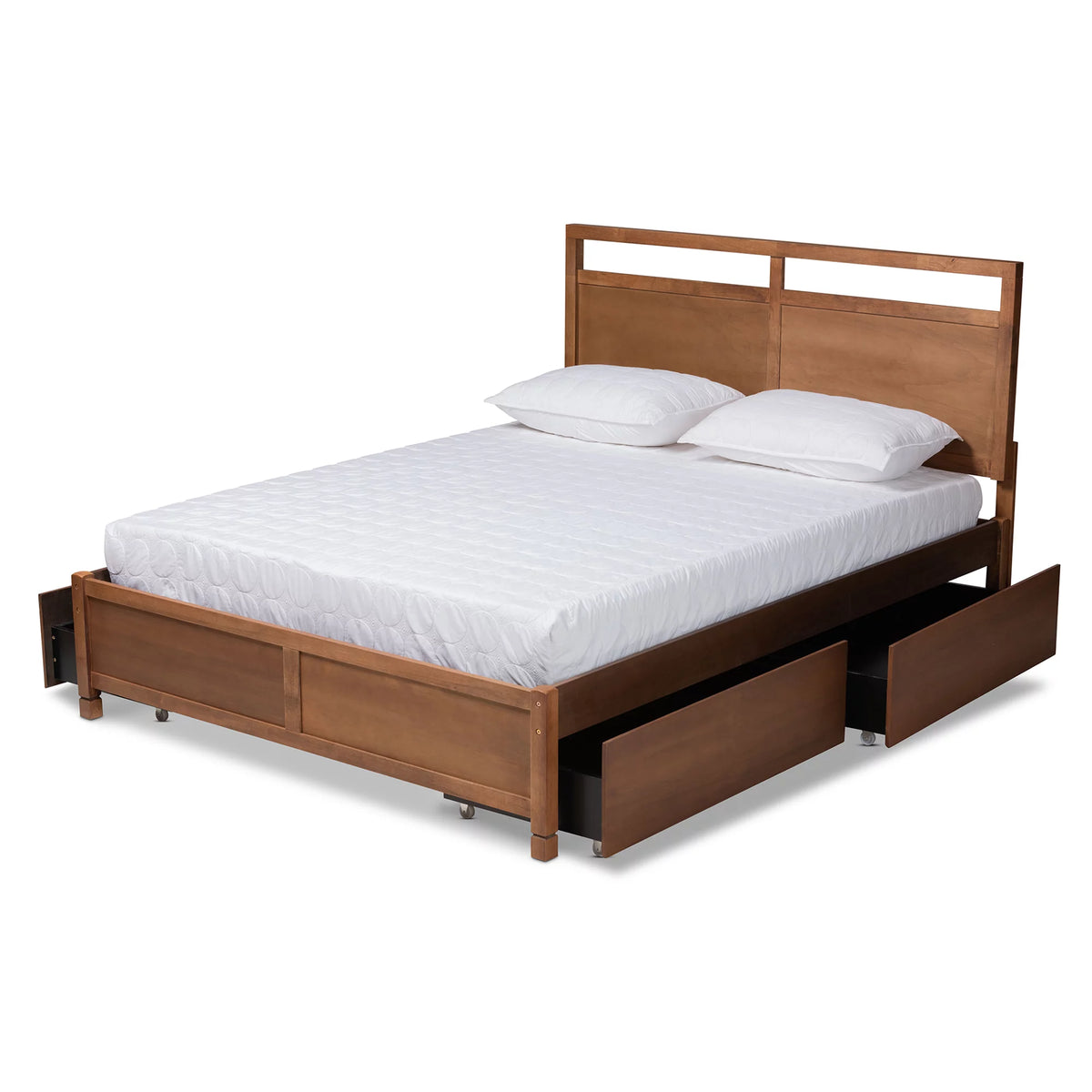 Walnut Brown Wood King Size 4-Drawer Platform Storage Bed Z83669