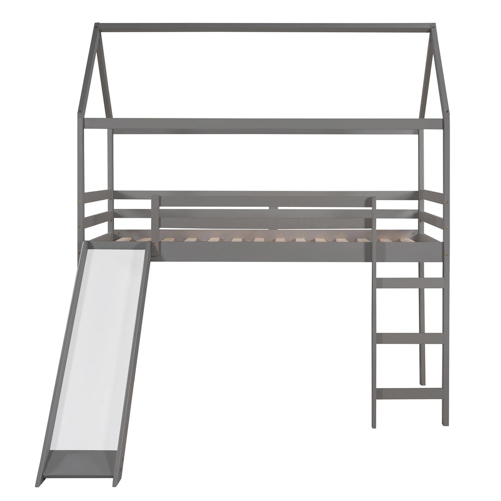 Twin Wood Loft Bed with Slide and Ladder G2655