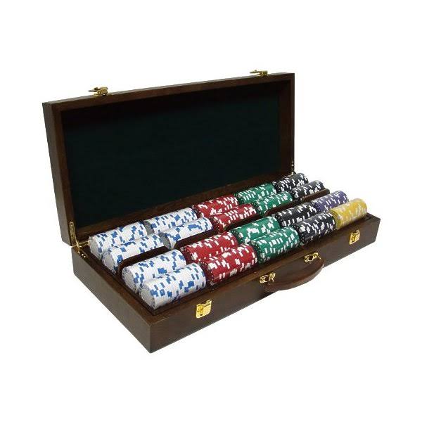 500ct. 14g Poker Chip Set in Walnut Wooden Carry Case Y189935