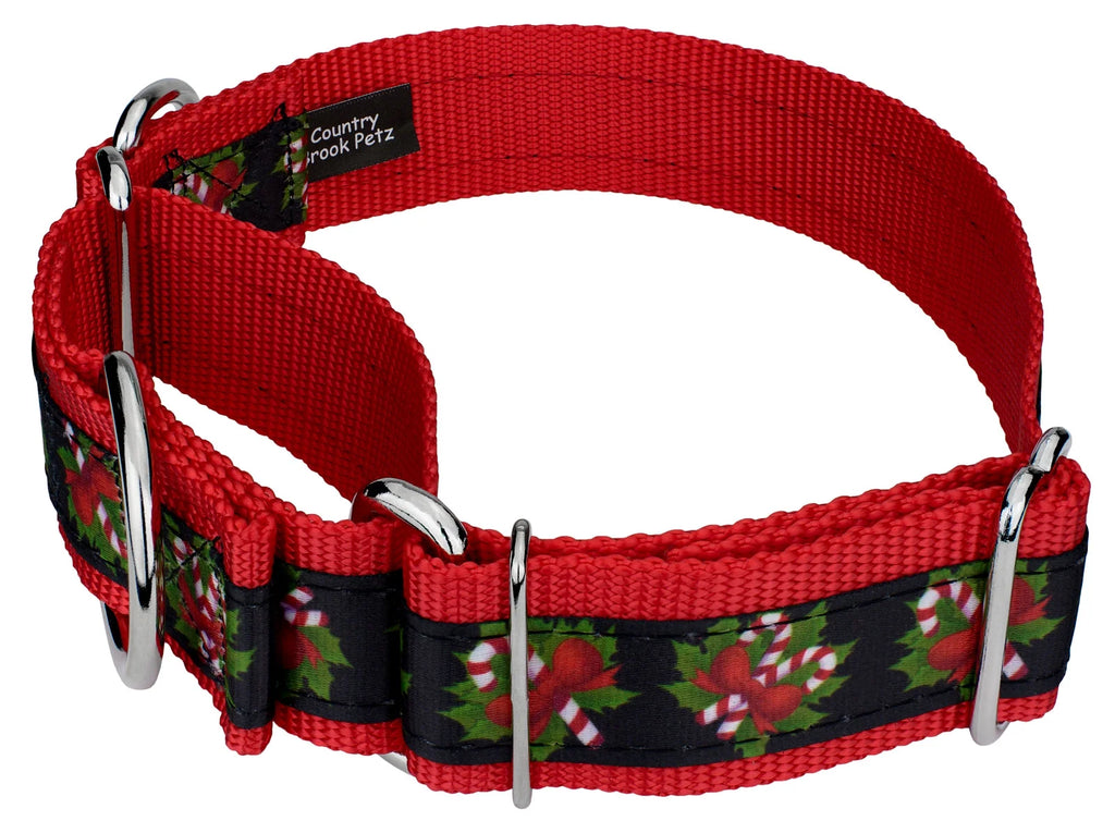Black Candy Cane Martingale Dog Collar, 1 1/2 inch, Large V32138