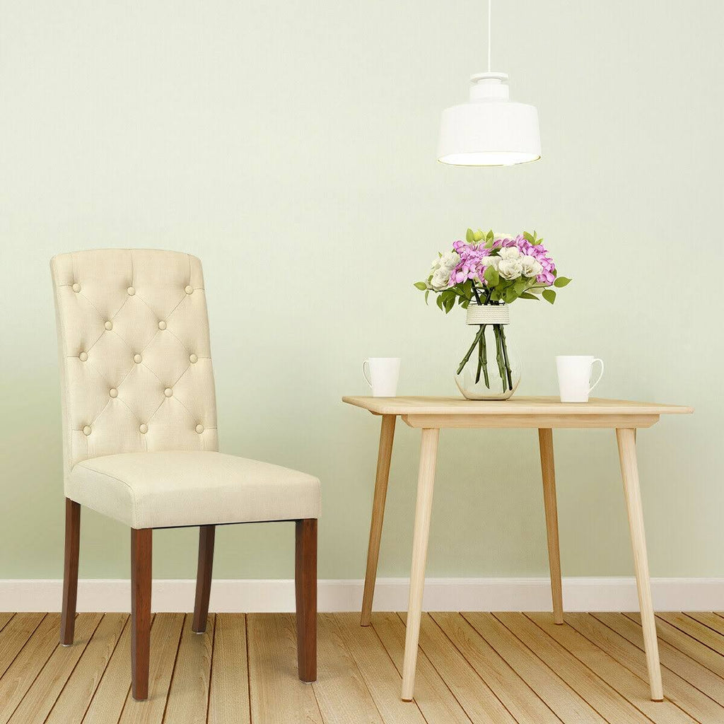 Beige Fabric Wood Accent Dining Chair Set of 2 P5217