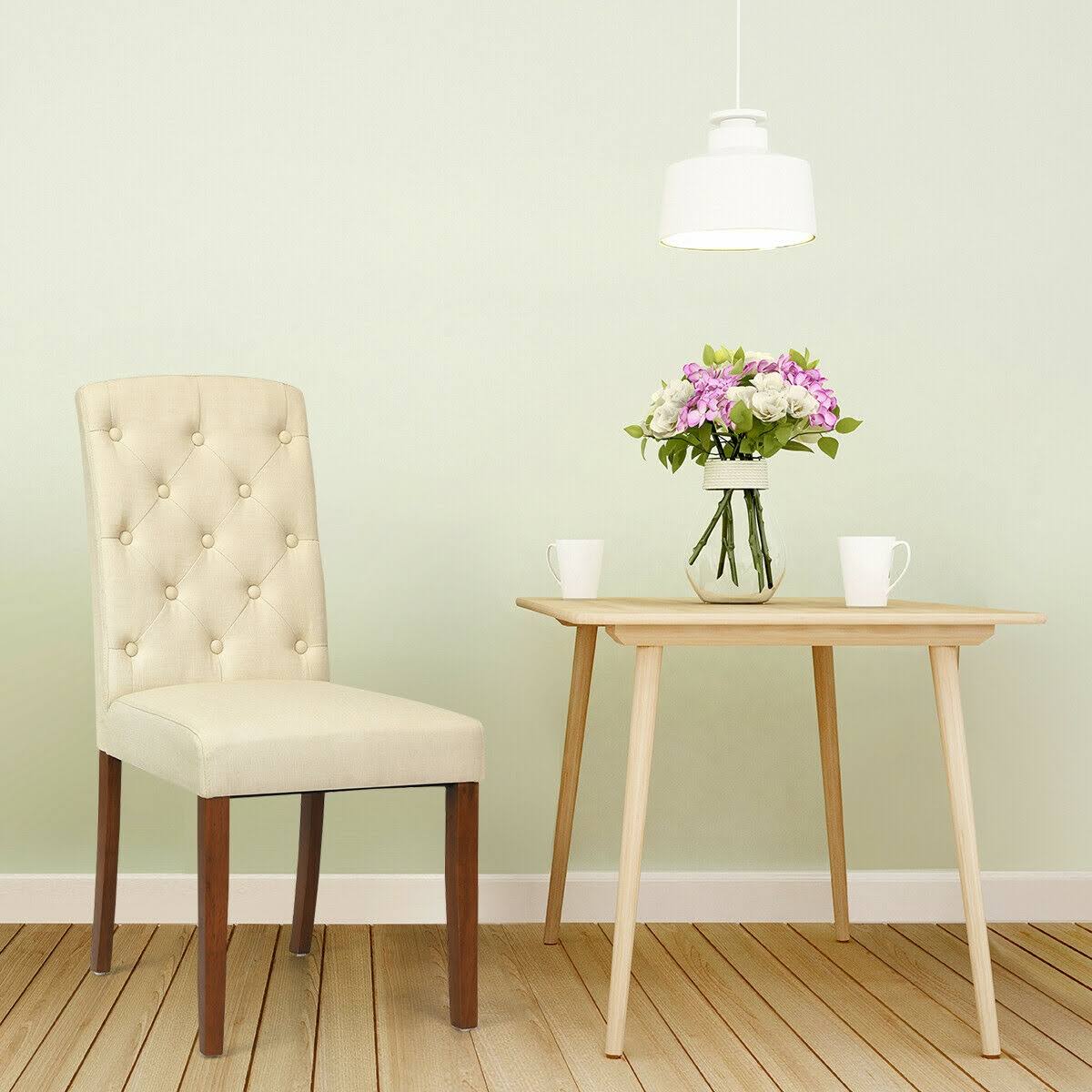 Beige Fabric Wood Accent Dining Chair Set of 2 P5217