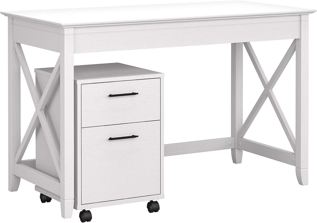54W Computer Desk with Storage and 2 Drawer Mobile File Cabinet, Pure White Oak H639348