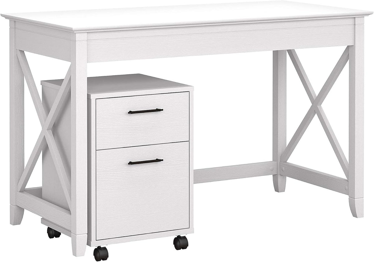 54W Computer Desk with Storage and 2 Drawer Mobile File Cabinet, Pure White Oak H639348