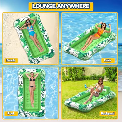 76" x 48" Inflatable Tanning Pool Lounger Float with Pillow S77867