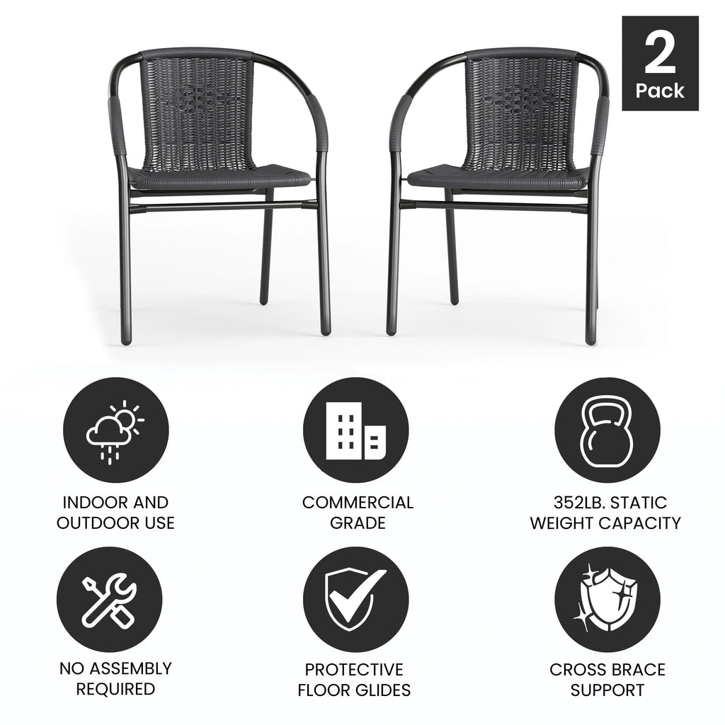 2 Pack Gray Rattan Stack Chair E6873