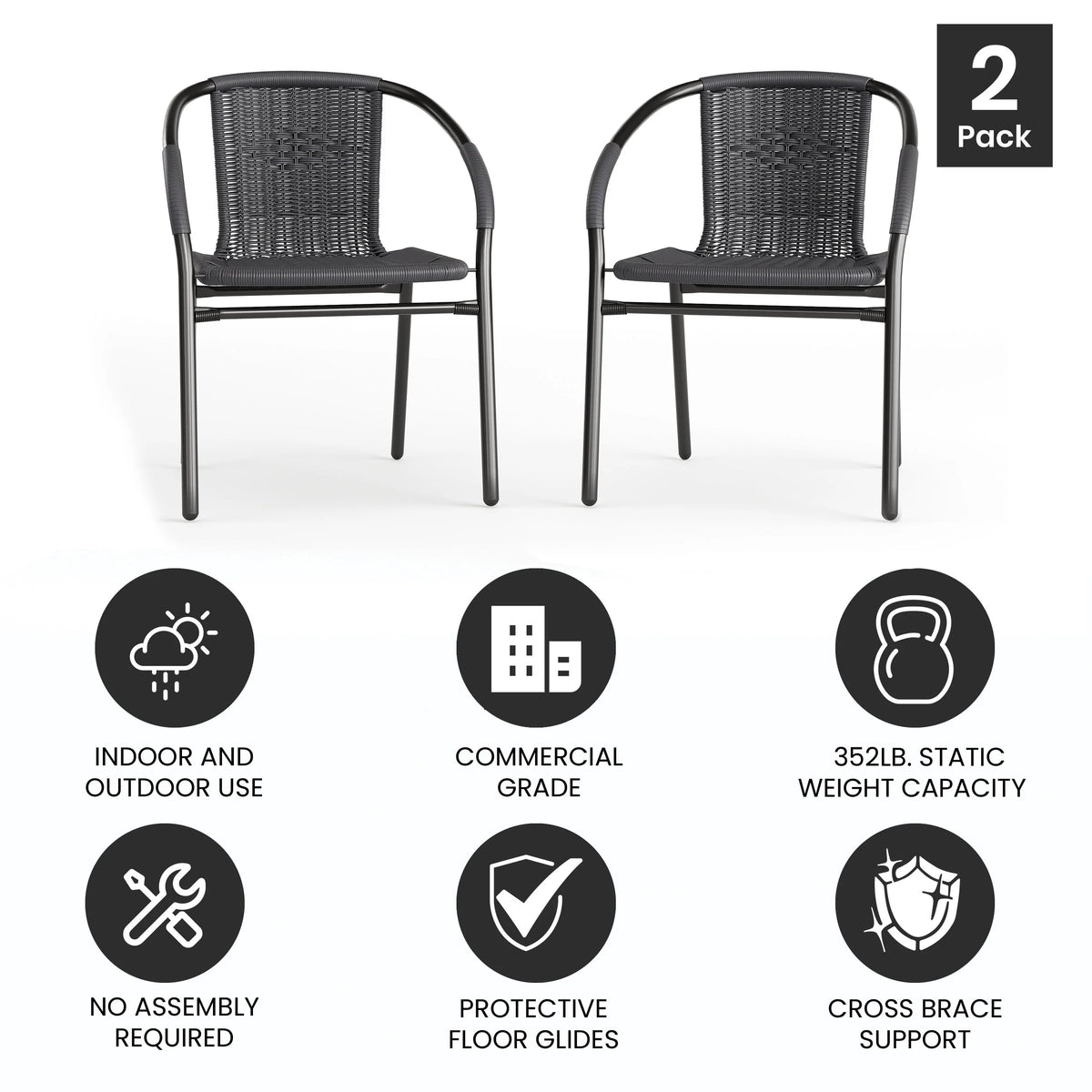 2 Pack Gray Rattan Stack Chair E6873