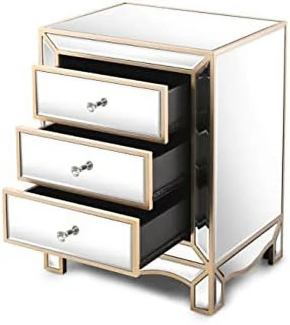 Mirrored Nightstand Bedside Table 3-Drawer Accent End Tables M6863