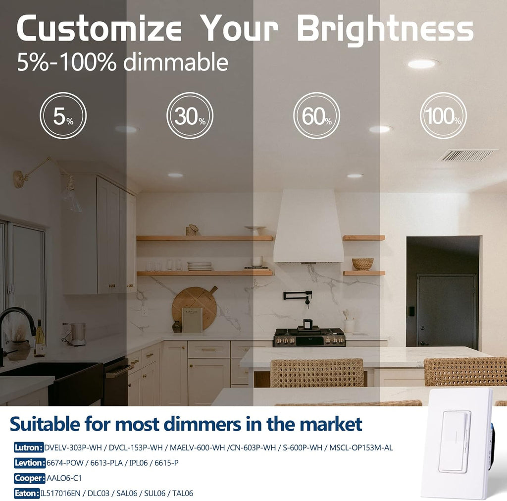 12 Pack 6 Inch Dimmable Ultra-Slim Canless LED Recessed Light C854