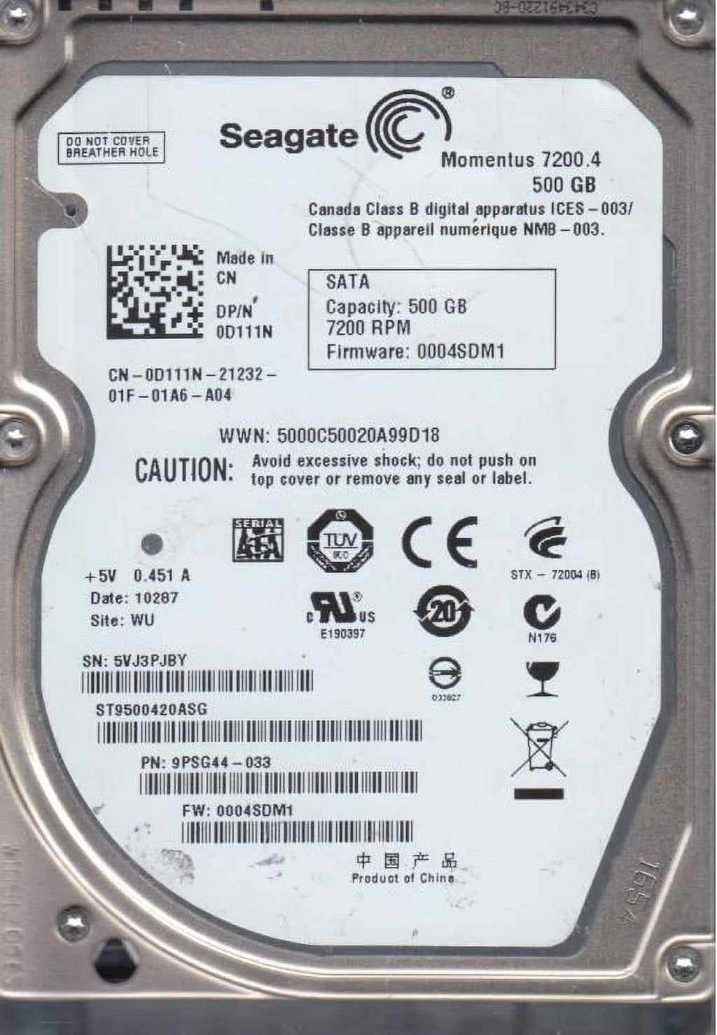 500GB SATA 2.5 Hard Drive G699