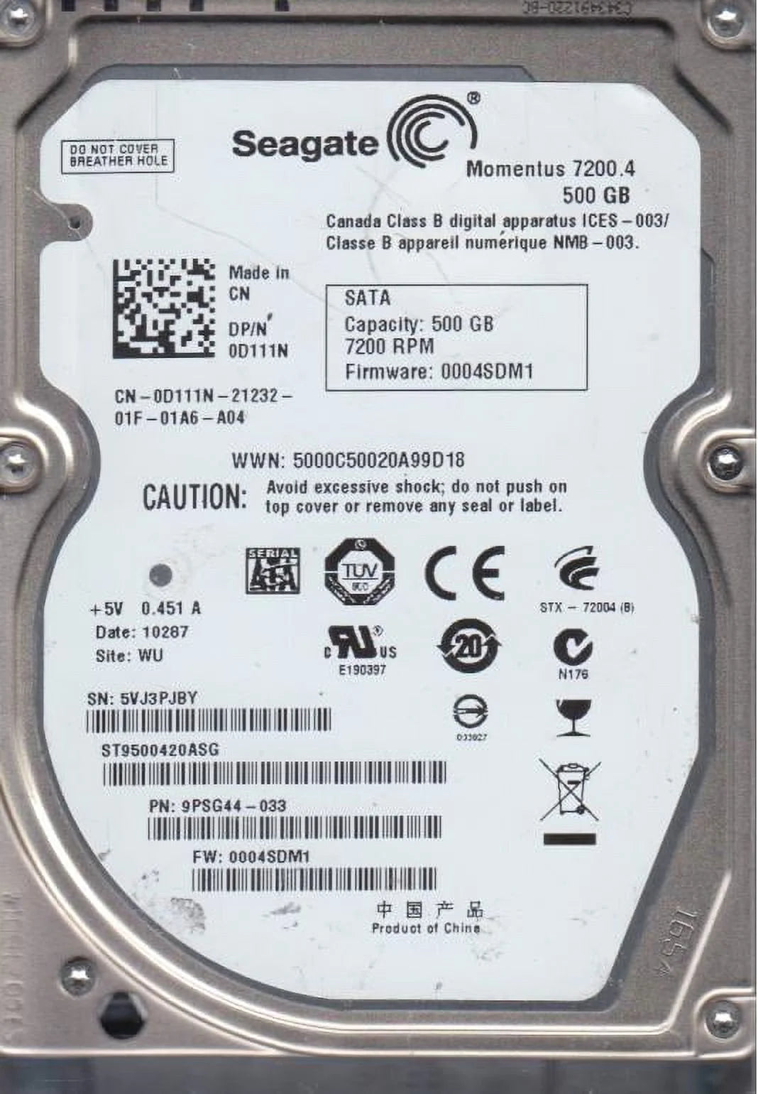 500GB SATA 2.5 Hard Drive G699
