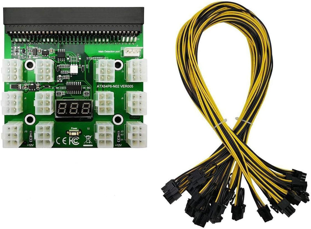 1200W/750W Server PSU Power Supply Unit with GPU Breakout Board Adapter and 12pcs 6-Pin PCIe to (6+2Pin) PCIe Cables W67084