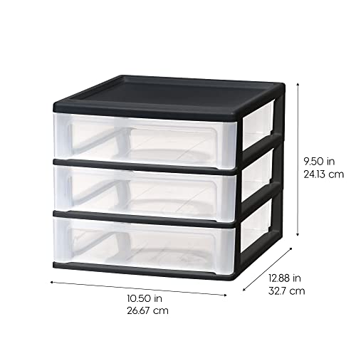 Black Plastic 3-Drawer Stacking Storage Organizer, 2-Pack L508