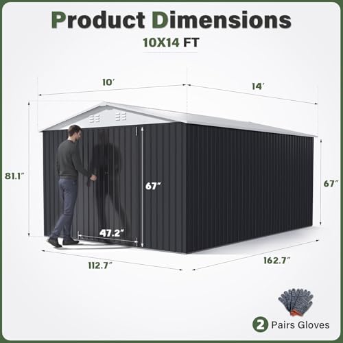 10x14 White Metal Storage Shed with Lockable Doors T2151